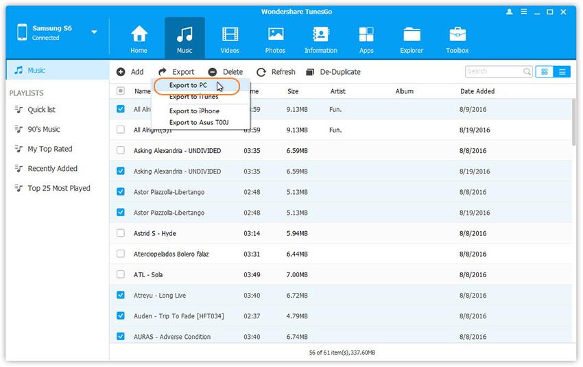 transfiere musica de Galaxy S8 a PC con el Administrador de Samsung Galaxy S8