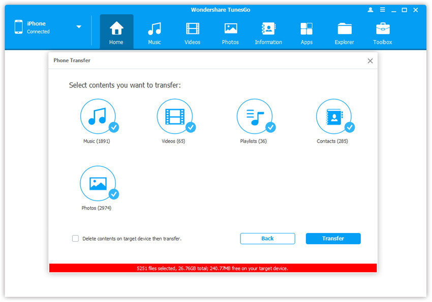 Transferencia en 1-Click de iPhone a Moto x - Transferencia de contenido de un dispositivo a otro