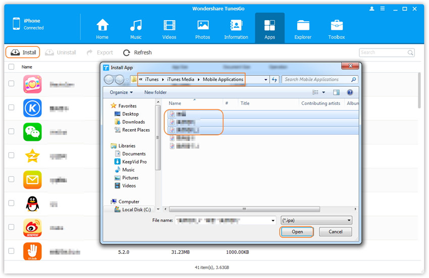 Install Apps from Computer to iOS Devices in Batch  - click Install button and find the apps