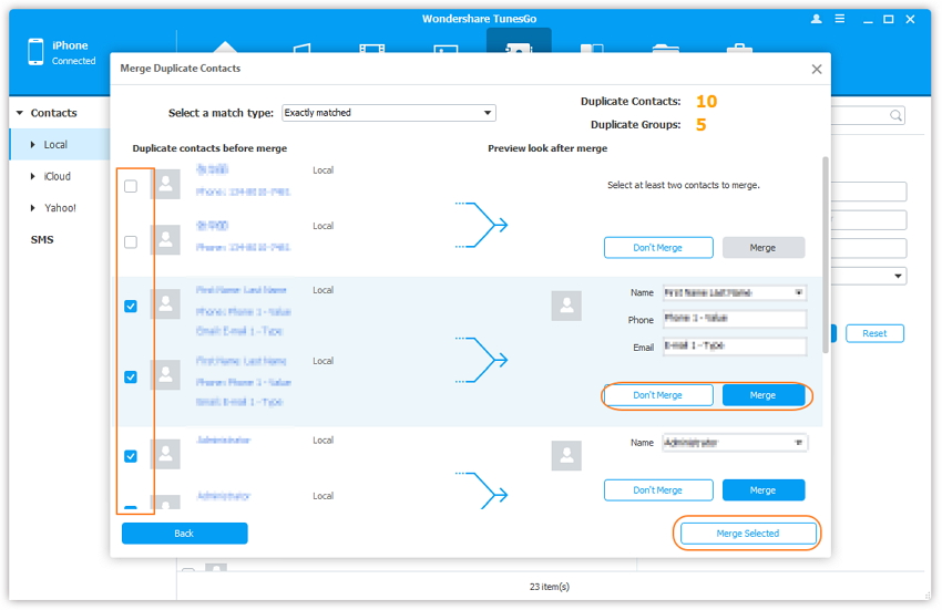 Manage Contacts on iPhone/iPad/iPod touch - More than one group of duplicate contacts