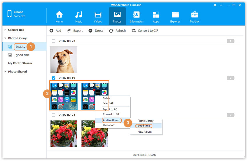 Manage Photo Albums in Photo Library - connect devices with computer 