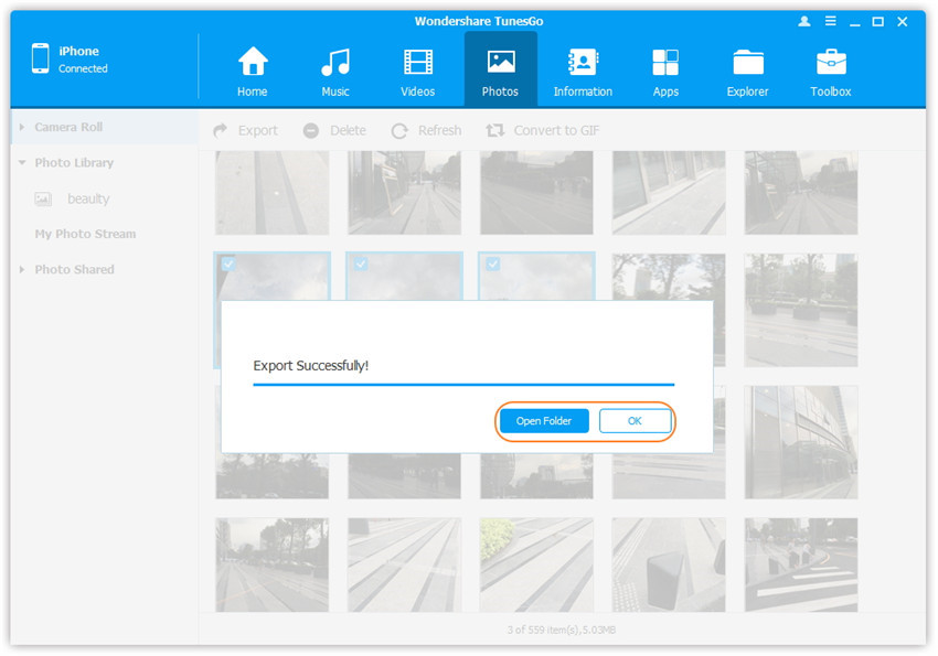 Transfer Photos from iPhone/iPad/iPod to Computer -Export successfully 