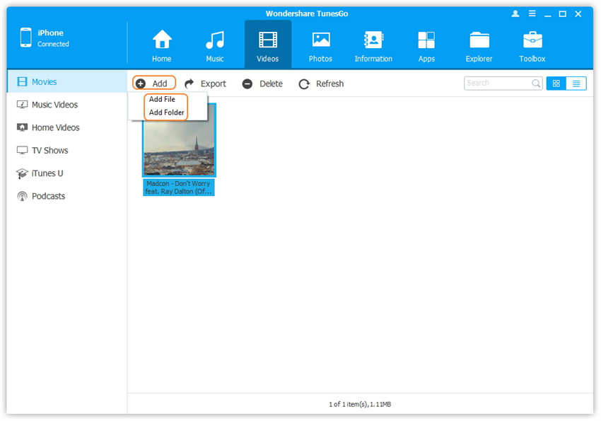 Transfer Videos from Computer to iPhone/iPad/iPod - Select and add videos from PC/Mac to iDevice