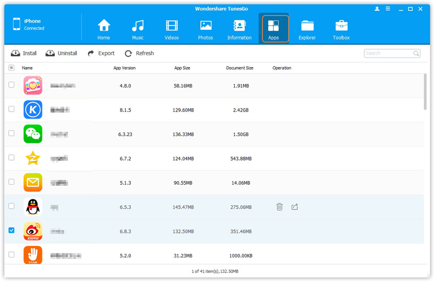 Export Apps from iOS Devices to Computer for Backup  -  Click Apps icon