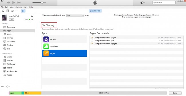 Transfert de fichiers d'iPad vers PC- Partage de fichiers