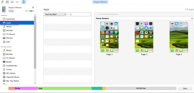 Transfert de fichiers du PC vers iPhone - sélectionnez les applications