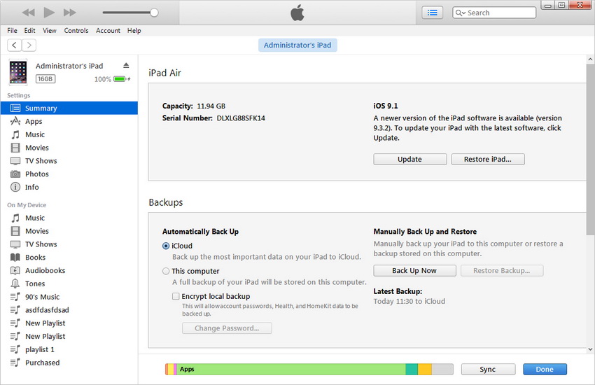 Transfert de la liste de lecture d'iPad à iTunes avec iTunes - Démarrer iTunes