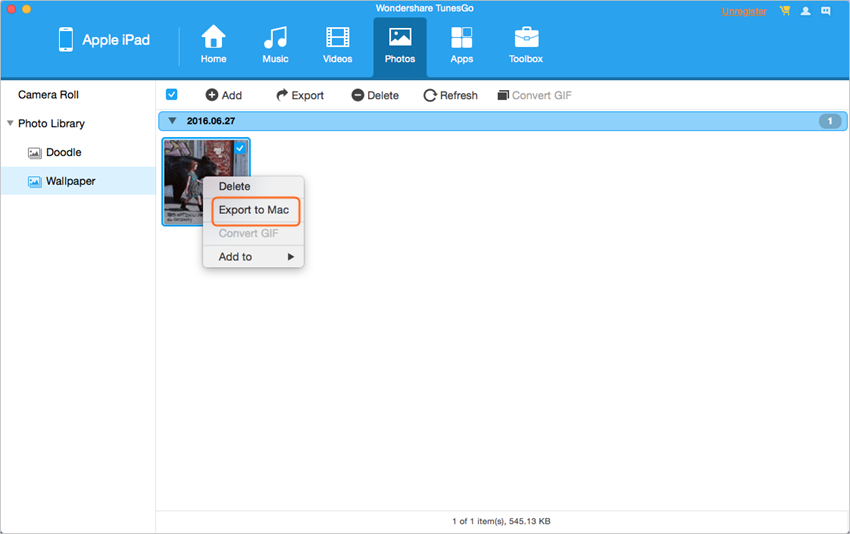 Transférer des photos d'iPad vers Mac en utilisant TunesGo - Transfert des Photos