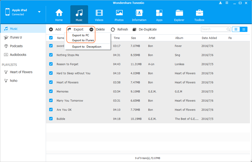 Transfert d'autres fichiers d'iPad vers iTunes - Transfert de fichiers