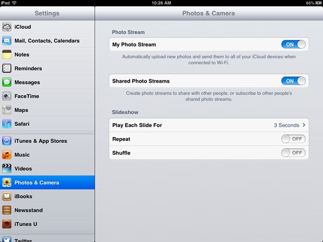 Transférer des photos d'iPod vers iPad en utilisant la bibliothèque de photos iCloud ou Photo Stream
