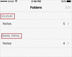 Transférer des notes d'iPhone vers iPad en utilisant iCloud - étape 3: Allez vers Notes sur iPhone