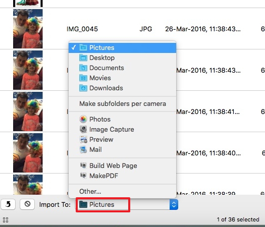 Transfer Videos from iPad to Mac with Image Capture - Select Target Folder