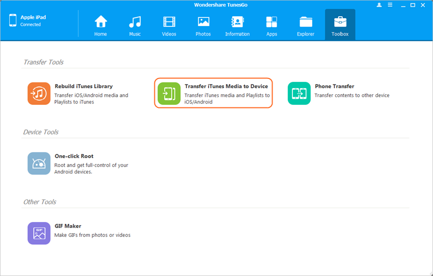 transfer files from pc to ipad - Start TunesGo