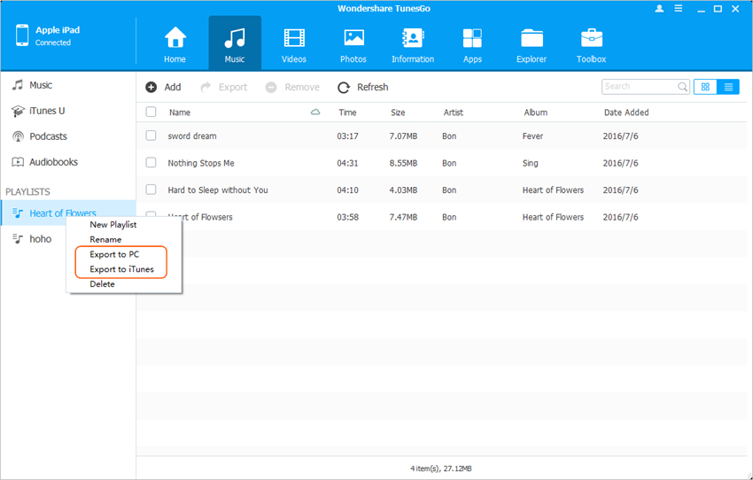 Transfert de musique d'iPad vers iTunes - Transfert de la liste de lecture
