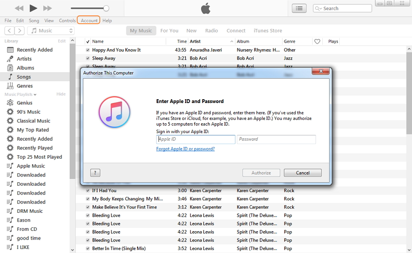 Transfert des podcasts achetés de l'iPhone vers l'ordinateur via iTunes