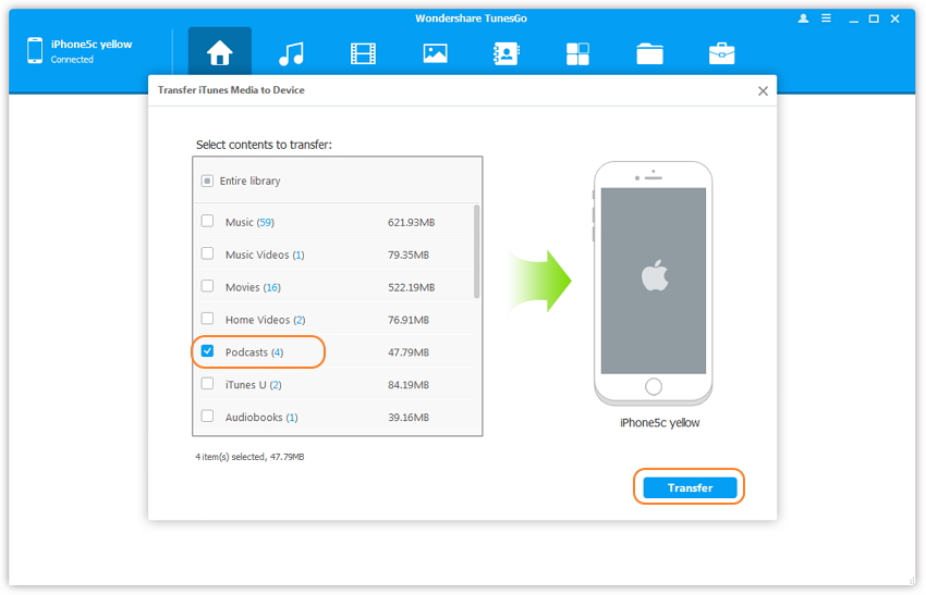 Transfert de podcast d'itunes vers iphone