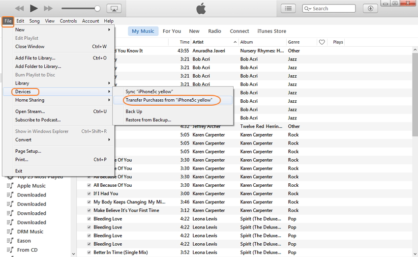 Transférer des achats de l'iPhone vers iTunes à partir d'iTunes Store