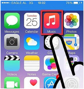 Delete songs from iphone/ipad/ipod- tap the music application