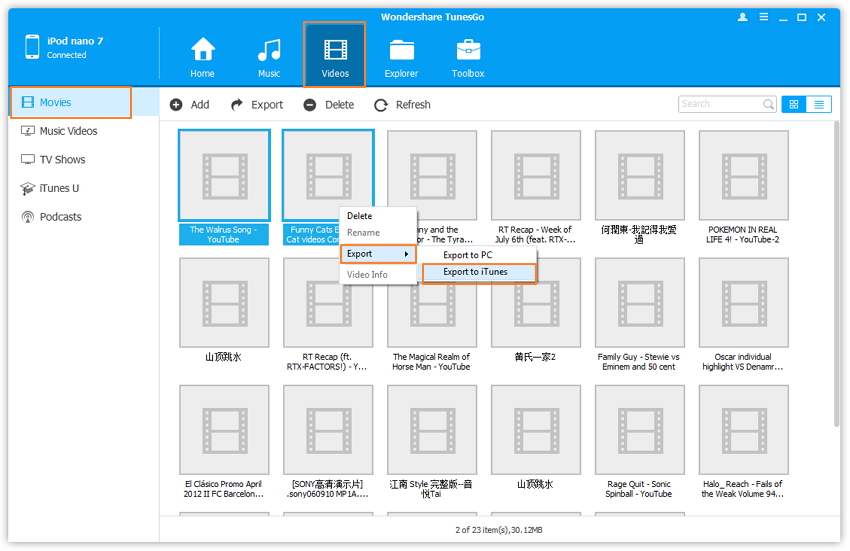 transfer ipod to itunes-transfer movies