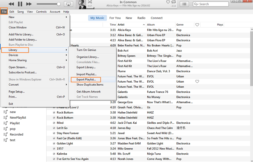 Transfer iPod Playlist to iTunes-Export Playlist
