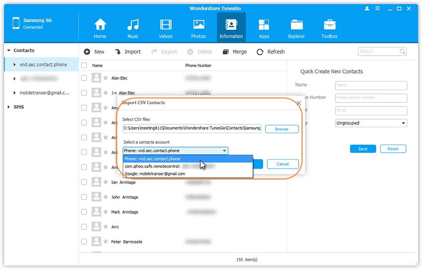 transférer des contacts du PC vers samsung étape 3