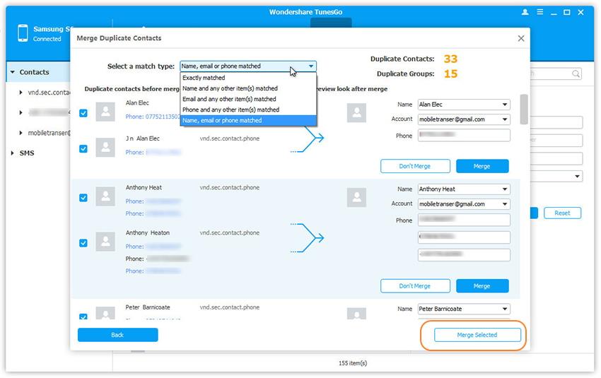 fusionner les contacts avec Gestionnaire Samsung Galaxy S8