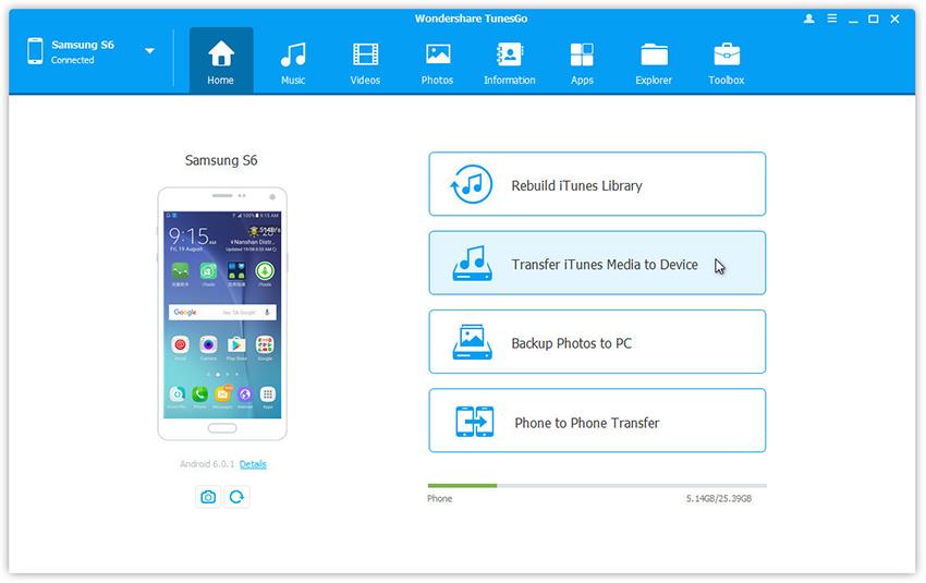 Transférer la bibliothèque iTunes sur le Samsung Galaxy Note 7