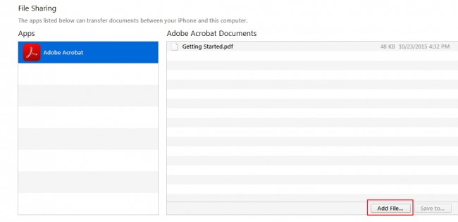 Transferring files from PC to iPhone - step 4: select the app