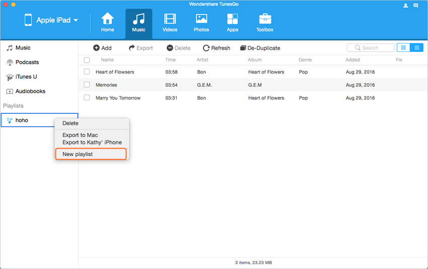 Transfer iPad Music to iTunes - Create New Playlist