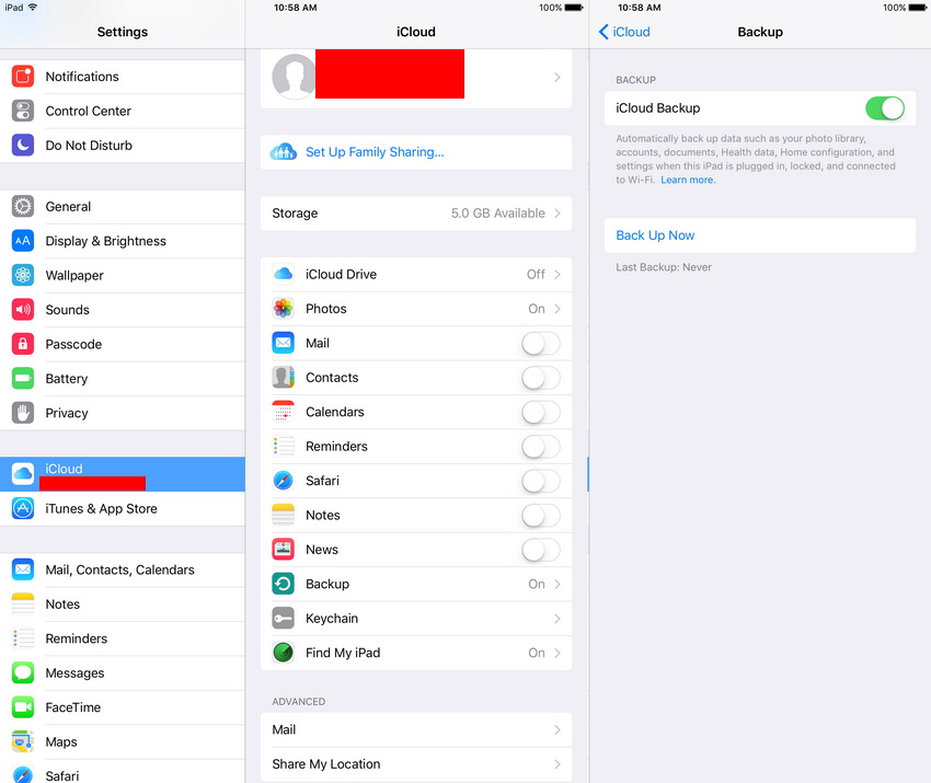 Backup iPad - Use iCloud to Backup iPad