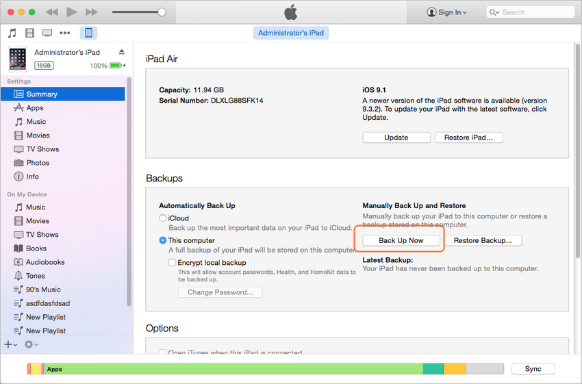 Backup iPad on Mac - Use iTunes to Backup