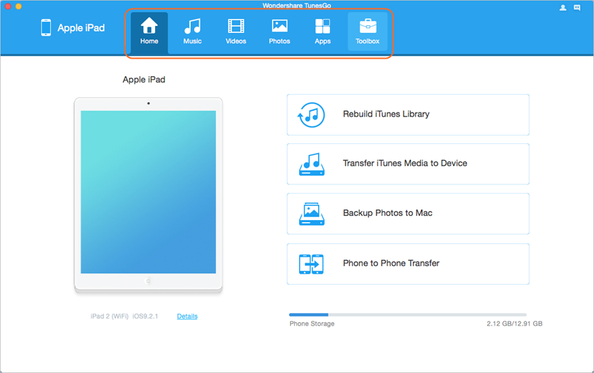 Transfer Files from iPad to Mac with TunesGo - Select A File Category