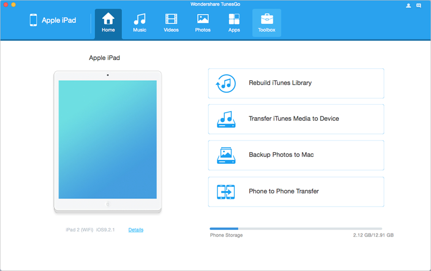 Transfer Photos from iPad to Mac using TunesGo - Connect iPad