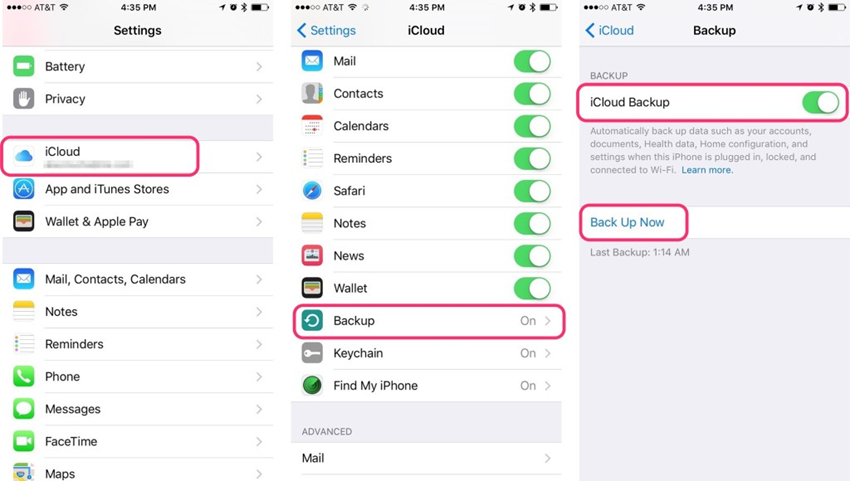 sync contacts from iphone to iPad with icloud - Create Backup on iCloud