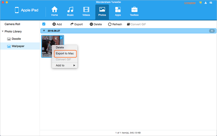 Transfer Photos from iPad to Mac using TunesGo - Transfer Photos