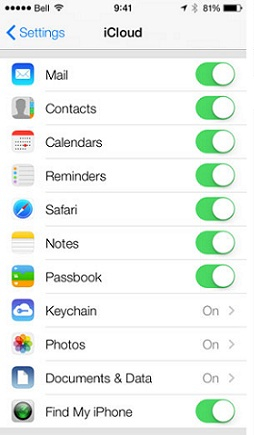How to Sync iPhone to iPad with iCloud- Turn on Files You Want to Transfer