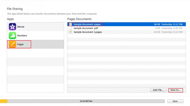 Transferring files from iPad to PC- select the file