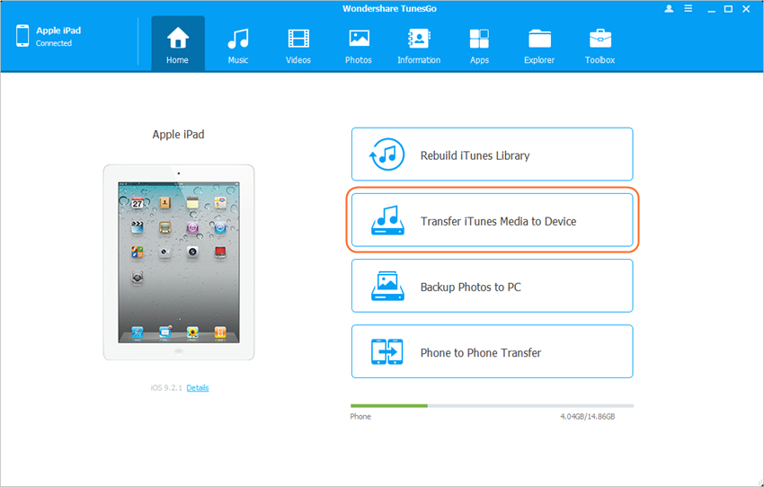iPad File Manager - Transfer iTunes Media to Device