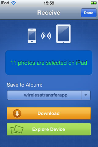 Transfer Photos from iPad to iPhone - using mobile app step 3-2