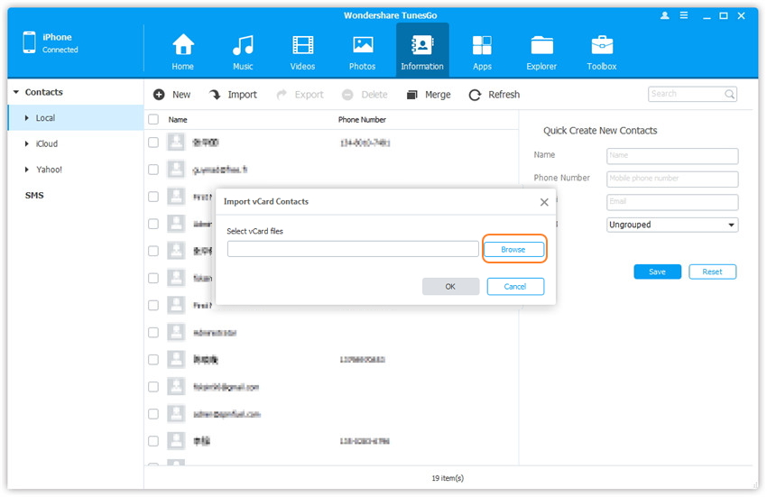 trasferimento vcf per iphone con modo semplice