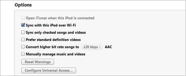 sincronizzazione itunes con ipod tramite wifi