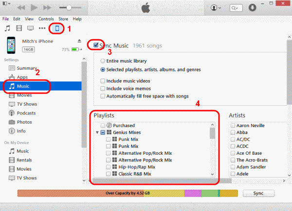 utilizzare tunesgo per trasferire le playlist da itunes per iphone