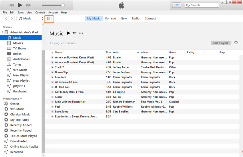 Verwijder dubbele nummers op de iPad - Start iTunes
