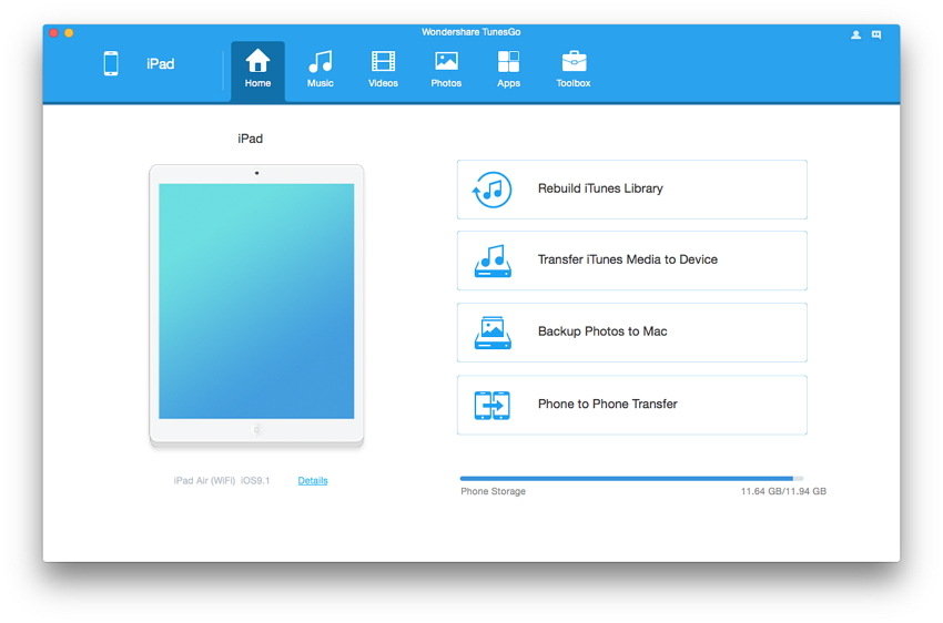 Use Wondershare TunesGo (Mac) to Transfer iPad Photos to Mac