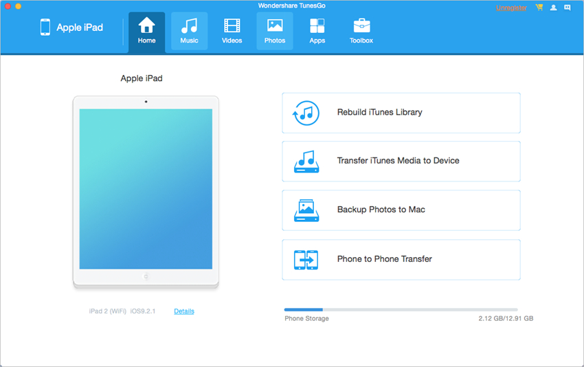 Sync van iPad naar Mac - Start TunesGo en Verbind iPad