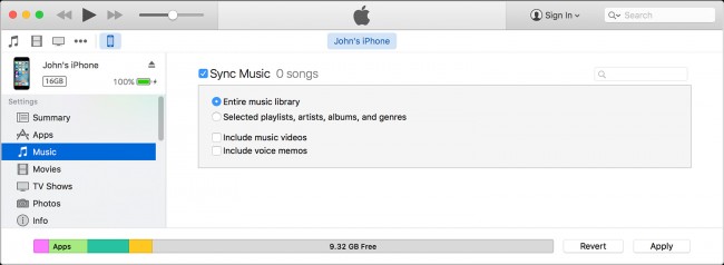 transfer Music from iPad to iPhone using iTunes - step 4: choose the content you want to synchronize 