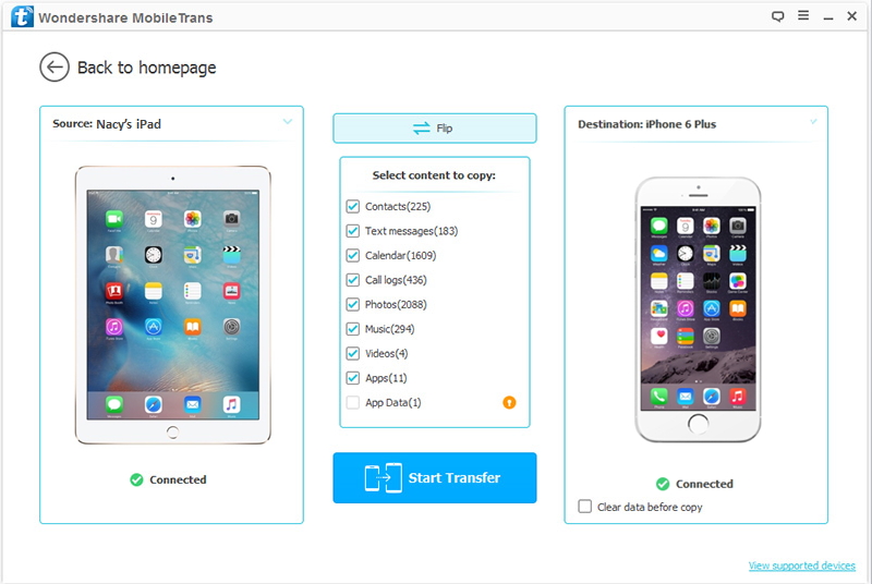 copy music from ipad to iphone by mobiletrans - step 2: Use the USB cables to connect your iPad and iPhone to computer 