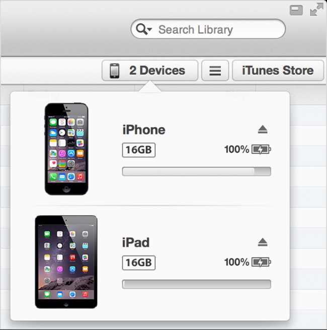 transfer Music from iPad to iPhone using iTunes - step 2: choose the desired device from which you want to transfer music