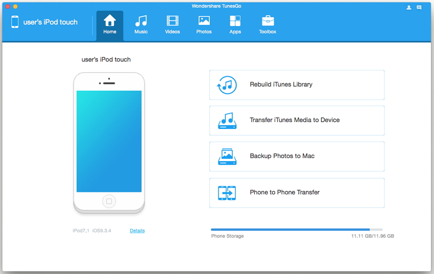 Verplaats muziek van ipod touch naar iTunes - download TunesGo en verbind de ipod