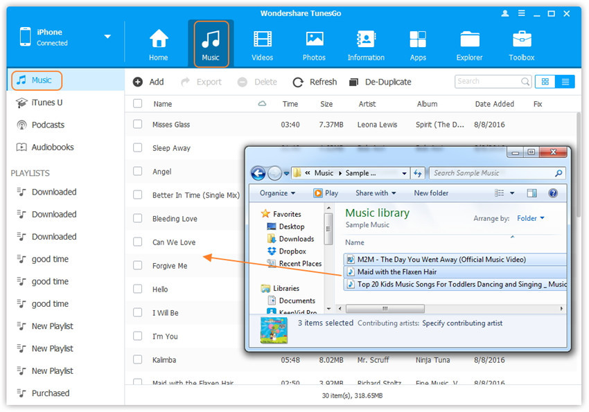 Transfer Audio from Computer to iPhone/iPad/iPod -  Export the songs to iPhone/iPad/iPod by Drag and Drop